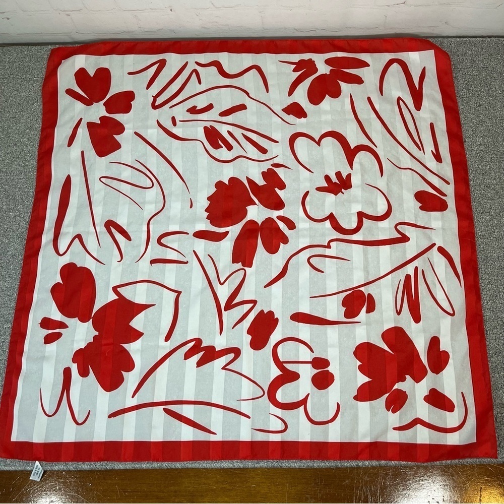 Vintage Abstract Floral Polyester Square Scarf MADE IN ITALY White Red